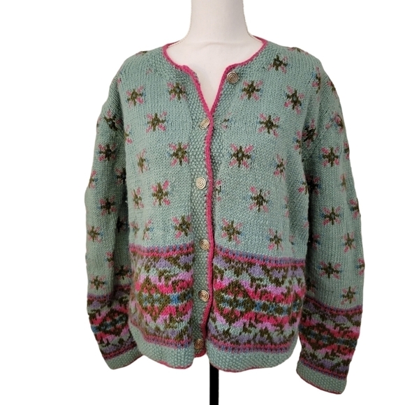 Lost Horizons Sweaters - 𝅺vintage Hand Knit in Nepal Button up Wool Cardigan